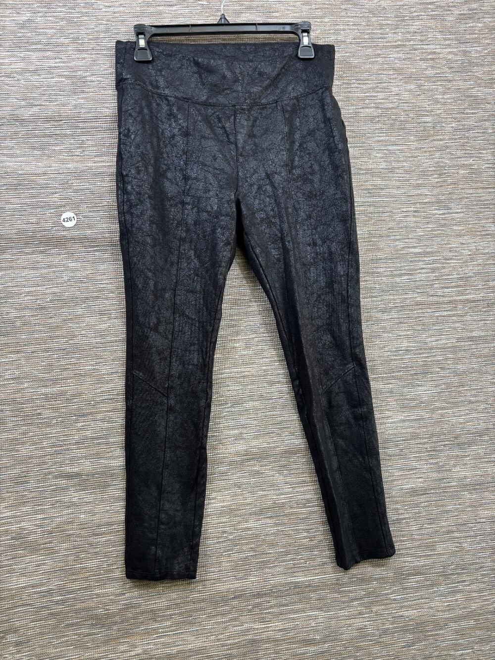 Rock & Republic Leggings Black Ponte Size L Flex Stretch Crack Like Print